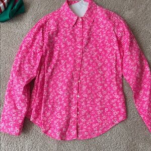 Lilly Pulitzer Sea View linen button down in Check You Out. Size M